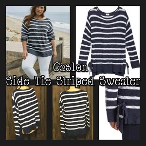 Caslon Tunic Side Tie Striped Sweater